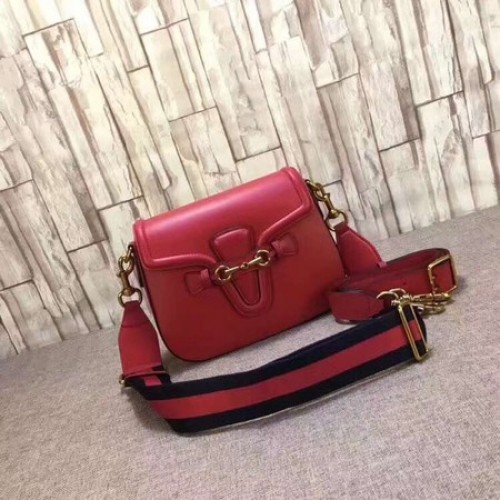 Gucci Lady Web Schultertasche aus handgefärbtem Leder 380573 Rot