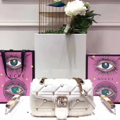 Gucci GG Marmont Small Matelasse Umhängetasche 443497 Weiß