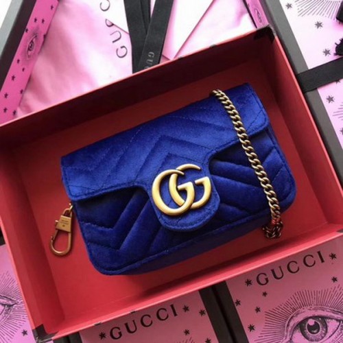 Gucci GG Marmont Samt Super Mini Tasche 476433 Blau