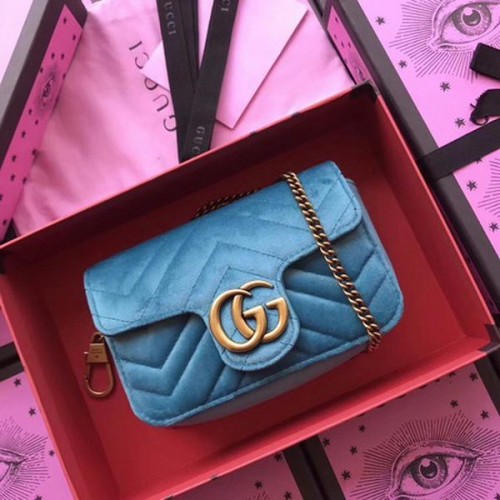 Gucci GG Marmont Velvet Super Mini Tasche 476433 Himmelblau