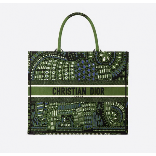 GRÜNE DIOR BOOK TOTE TASCHE AUS CANVAS MIT DIOR-TIERESTICKEREI M55E