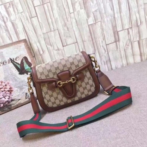 Gucci GG Lady Web Schultertasche aus handgefärbtem Leder 380573 Braun