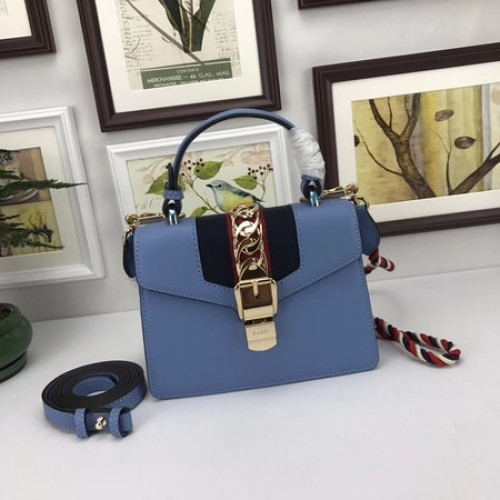 Gucci Sylvie Lather Mini-Tasche 470270 Blau