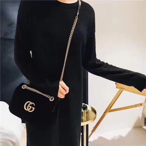 Gucci 443497 GG Marmont Chevron Velvet Umhängetasche Schwarz