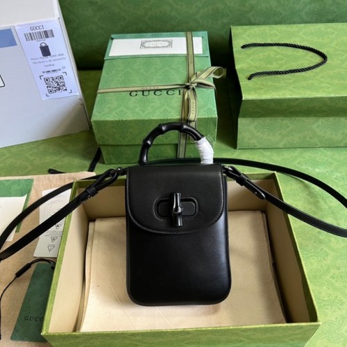 Gucci Bamboo Mini Handtasche 702106 schwarz Antik goldfarben