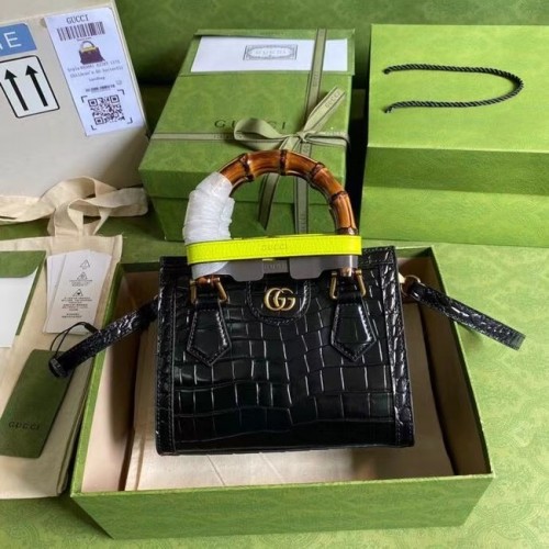Gucci Diana Mini Tragetasche Krokodil 655661 schwarz