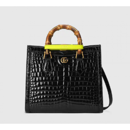 Gucci Diana kleine Tragetasche aus Krokodilleder 660195 Schwarz