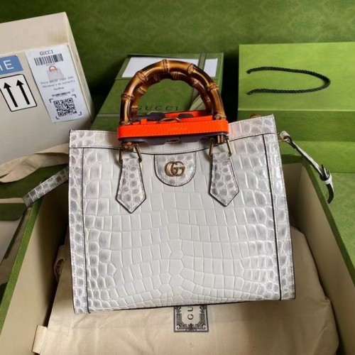 Gucci Diana kleine Tragetasche aus Krokodilleder 660195 weiß