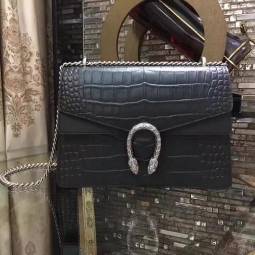 Gucci Dionysus Croco Leder Umhängetasche 400235 Schwarz
