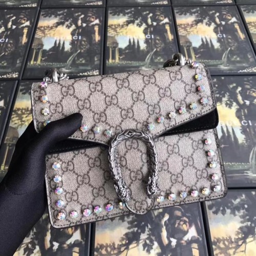 Gucci Dionysus GG Supreme Canvas Kristall Minitasche 421970 schwarz