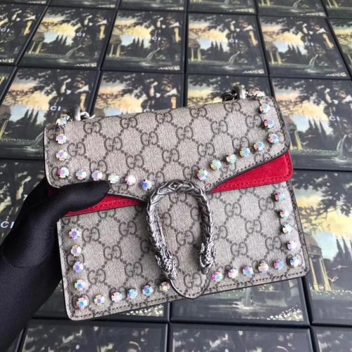 Gucci Dionysus GG Supreme Canvas Kristall Minitasche 421970 rot