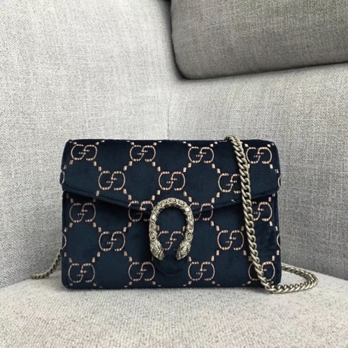 Gucci Dionysus Mini-Geldbörse aus GG-Samt mit Kette 401231 dunkelblau