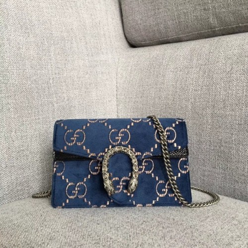 Gucci Dionysus GG Super-Mini-Tasche aus Samt 476432 blau