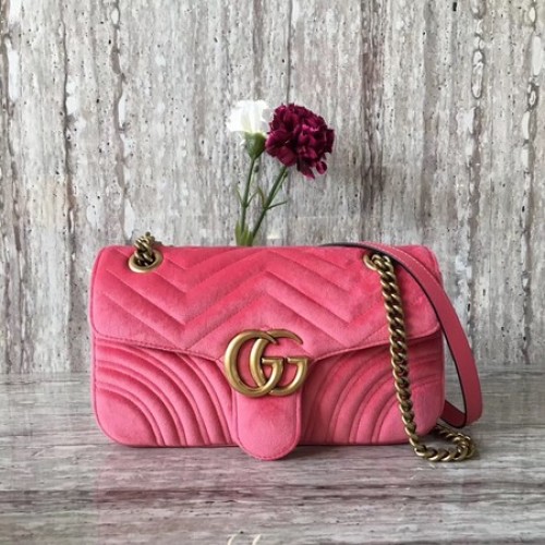 Gucci GG Marmont Chevron Velvet Umhängetasche 443497 Rosa