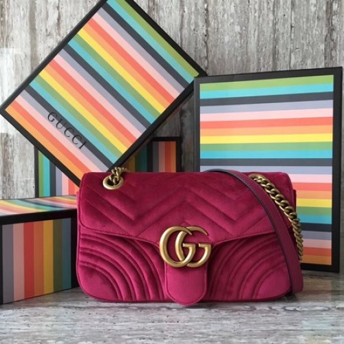 Gucci GG Marmont Chevron Velvet Umhängetasche 443497 Rose