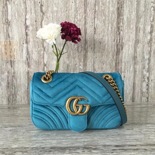 Gucci GG Marmont Chevron Velvet Mini-Tasche 446744 Blau
