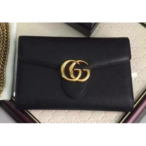 Gucci GG Marmont Mini-Kettentasche aus Leder 401232 Schwarz