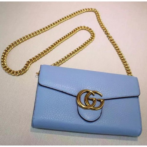 Gucci GG Marmont Mini-Kettentasche aus Leder 401232 Blau
