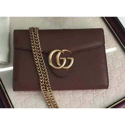 Gucci GG Marmont Mini-Kettentasche aus Leder 401232 Braun