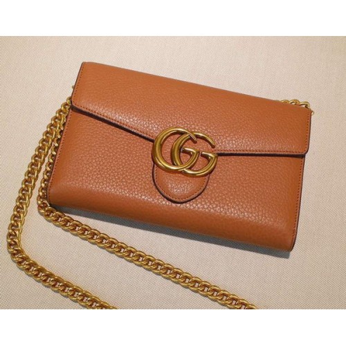 Gucci GG Marmont Mini-Kettentasche aus Leder 401232 Weizen