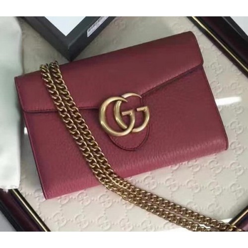 Gucci GG Marmont Mini-Kettentasche aus Leder 401232 Wein