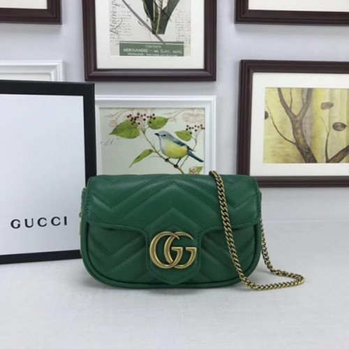 Gucci GG Marmont Matelasse Leder Super Mini Tasche 476433 Grün