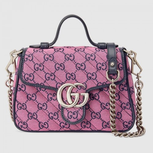 Gucci GG Marmont Mehrfarbige Mini-Top-Henkeltasche 583571 Pink und Blau