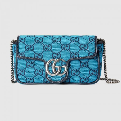 Gucci GG Marmont Mehrfarbige Super-Mini-Tasche 476433 Hellblau