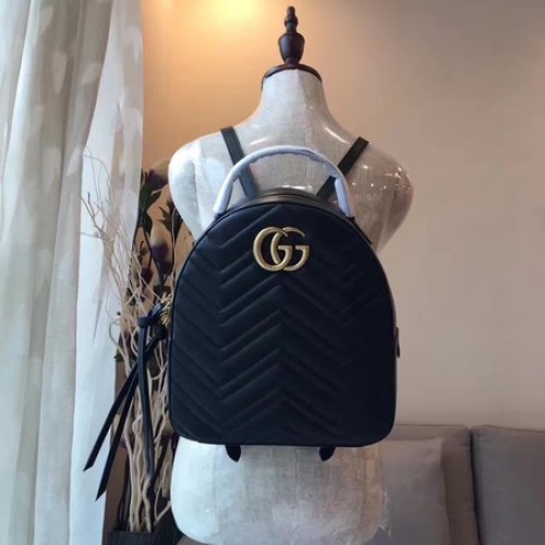 Gucci GG Marmont Gesteppter Lederrucksack 476671 Schwarz