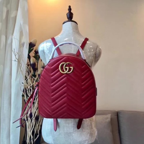 Gucci GG Marmont Gesteppter Lederrucksack 476671 Rot