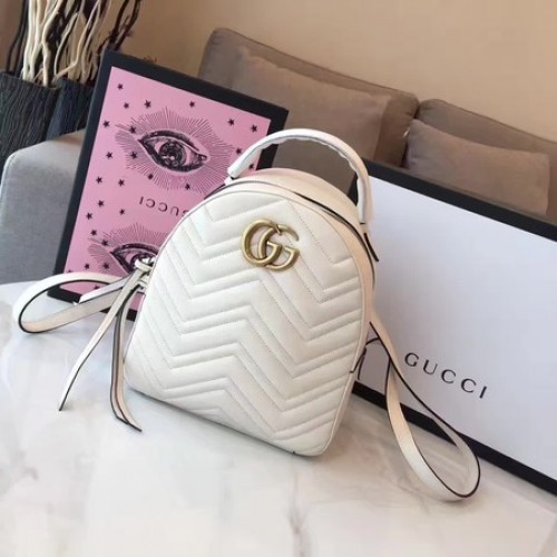 Gucci GG Marmont Gesteppter Lederrucksack 476671 Weiß