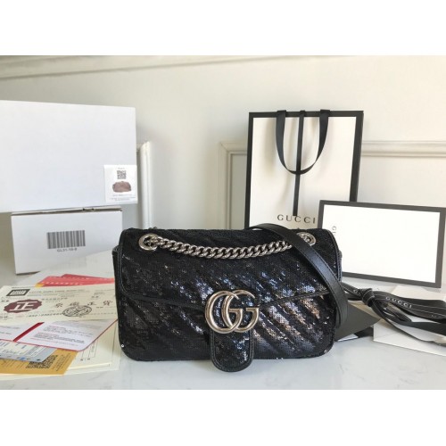 Gucci GG Marmont Pailletten Mormont Kleine Umhängetasche 443497 Schwarz