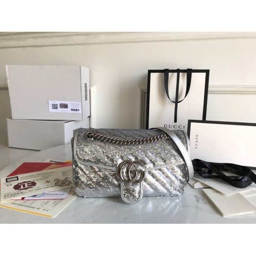 Gucci GG Marmont Pailletten Mormont Kleine Umhängetasche 443497 Silber