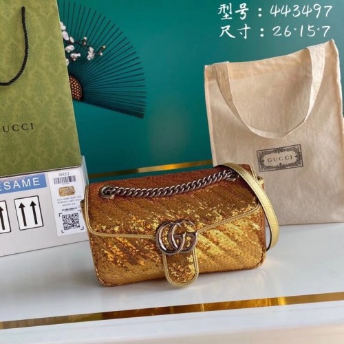 Gucci GG Marmont Pailletten Mormont Kleine Umhängetasche 443497 Gold