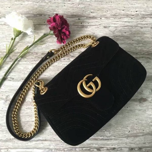 Gucci GG Marmont Wildleder Mittlere Umhängetasche 443497 Schwarz