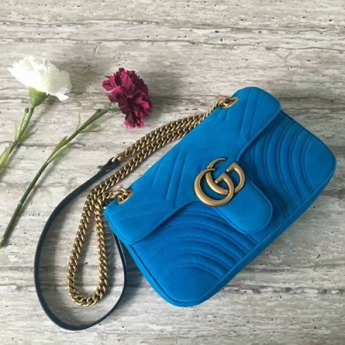 Gucci GG Marmont Wildleder Mittlere Umhängetasche 443497 Blau