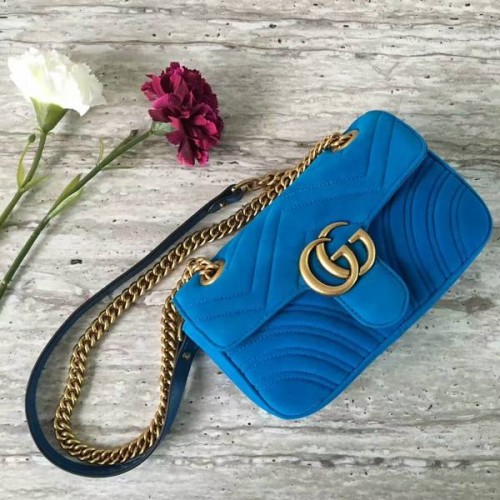 Gucci GG Marmont Wildleder Mini Umhängetasche 446744 Blau