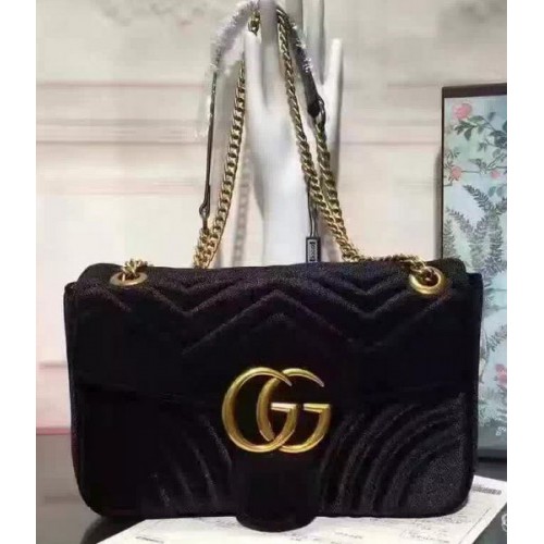 Gucci GG Marmont Samt Umhängetasche 443497 Schwarz