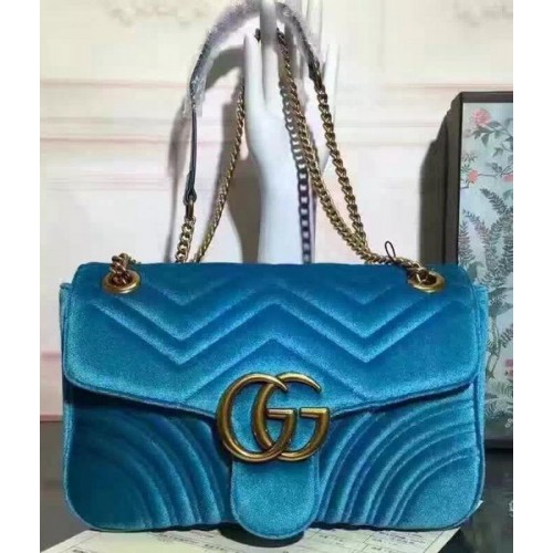 Gucci GG Marmont Samt Umhängetasche 443497 Blau