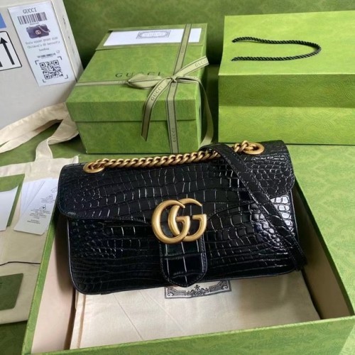 Gucci GG Marmont Krokodilleder kleine Umhängetasche 443497 schwarz