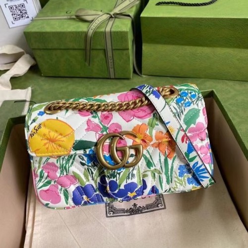 Gucci GG Marmont Matelasse Mini Bag 446744 Weiße Blumen