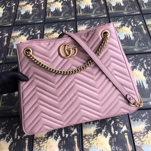 Gucci GG Marmont mittelgroße Umhängetasche aus Matelasse 453569 rosa