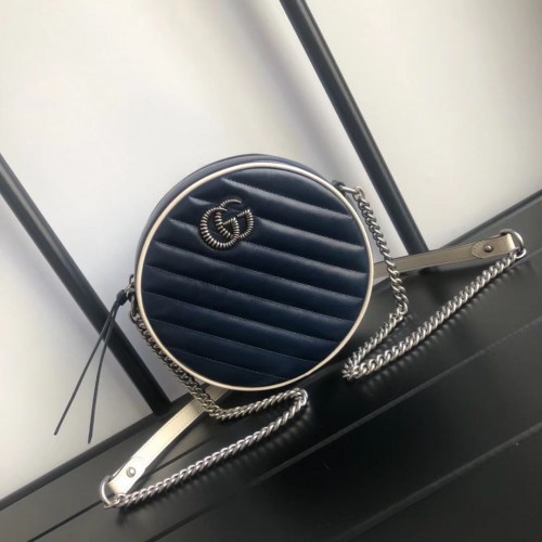 Gucci GG Marmont runde Mini-Umhängetasche 550154 Navy