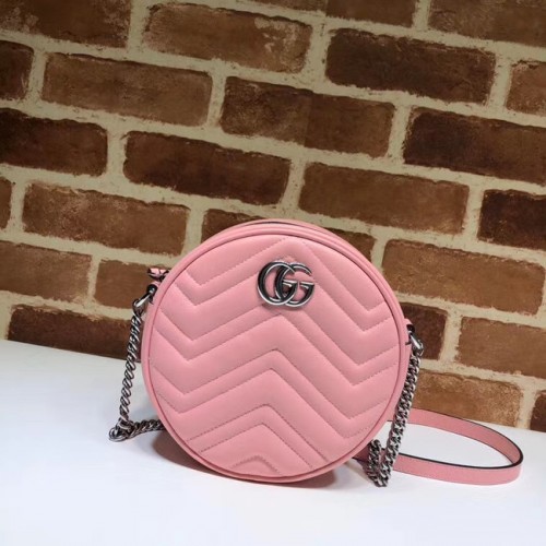 Gucci GG Marmont runde Mini-Umhängetasche 550154 Pastellrosa