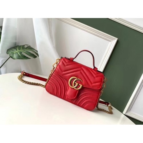 Gucci GG Marmont Original Mini-Ledertasche mit Henkel oben 547260 rot
