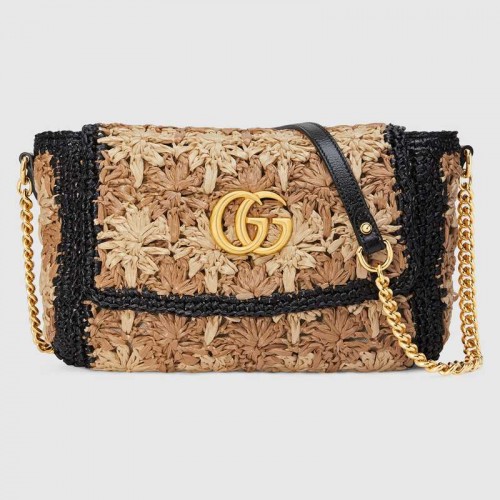 Gucci GG Marmont Kleine Umhängetasche aus Bast 574433 Schwarz