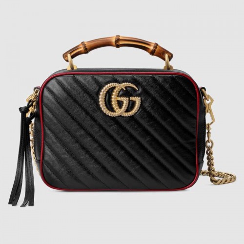 Gucci GG Marmont Serie kleine Bambus Umhängetasche 602270 schwarz