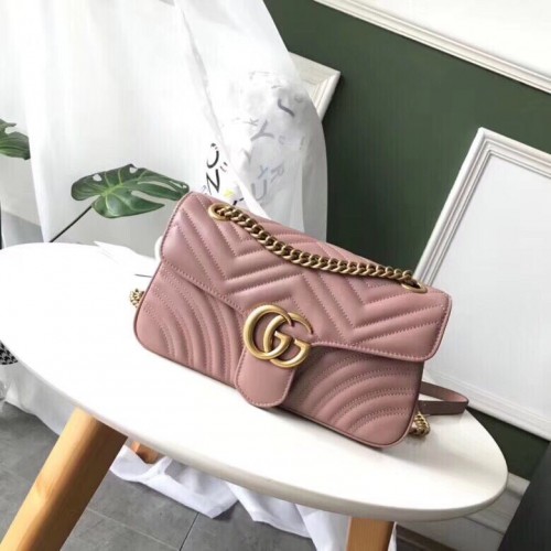 Gucci GG Marmont Original Leder kleine Umhängetasche aus Matelasse 443497 rosa