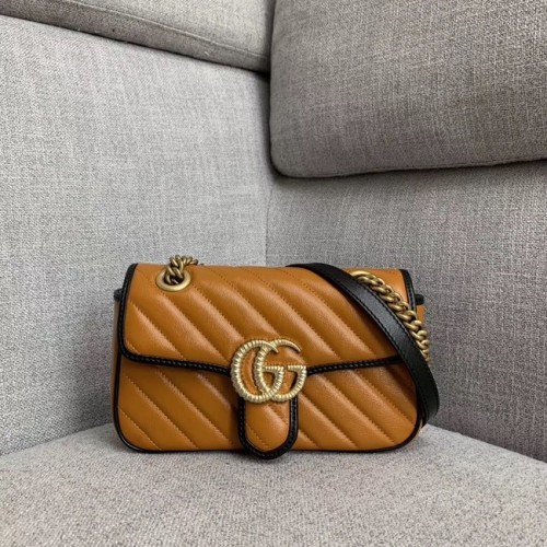 Gucci GG Marmont kleine Umhängetasche 446744 Cognac diagonal