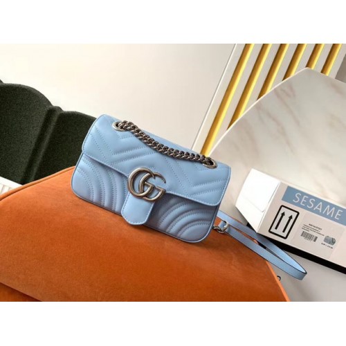 Gucci GG Marmont kleine Umhängetasche 446744 Pastellblau